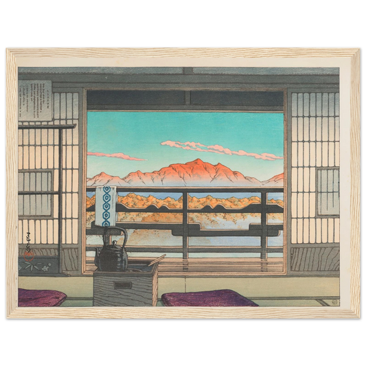 Yuyado no asa Shiobara Arayu (Morning at the Arayu Spa in Shiobara) (1946) Art Print | Kawase Hasui - Framed Poster - 30x40 cm / 12x16″ - Black frame