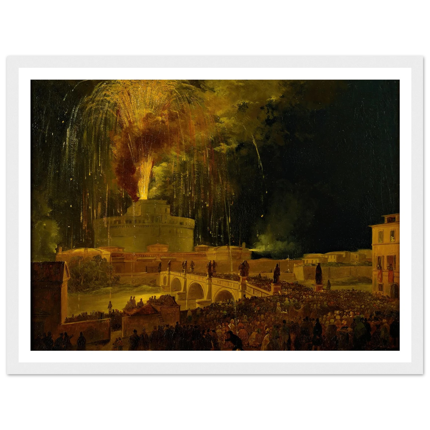 La Girandola Fireworks From Castel Sant’angelo In Rome (1830s) Art Print | Ippolito Caffi-Quipham Collections