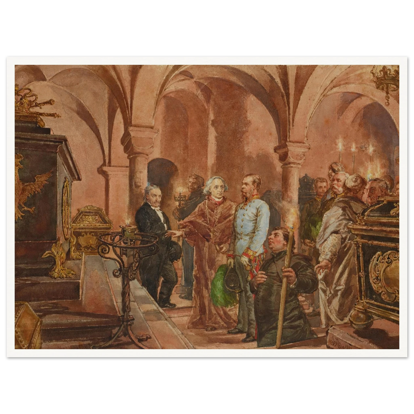 The Emperor in Front of the Sarcophagus of John III Sobieski in Saint Leonard’s Crypt under the Wawel Cathedral (1881) Art Print | Jan Matejko-Quipham Collections