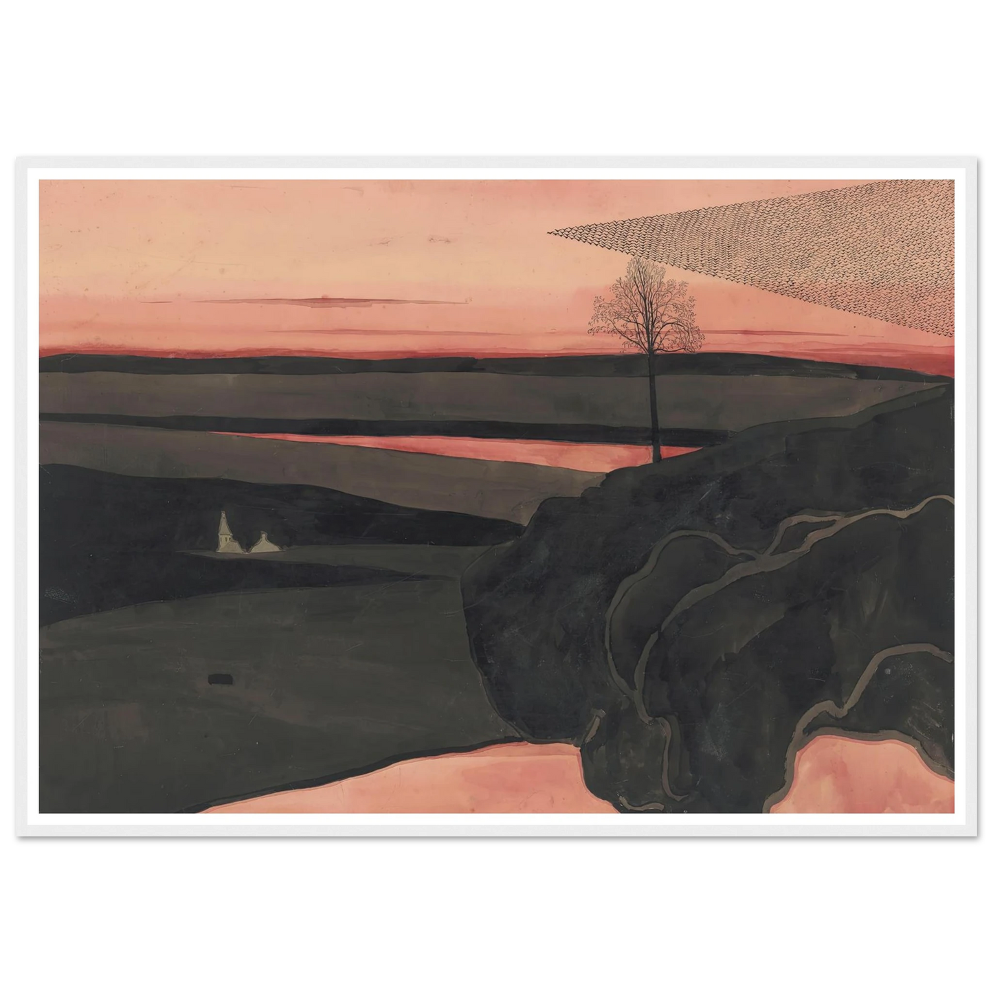 Landscape under a Red Evening Glow with Migratory Birds (1919) Art Print | Leon Spilliaert-Quipham Collections