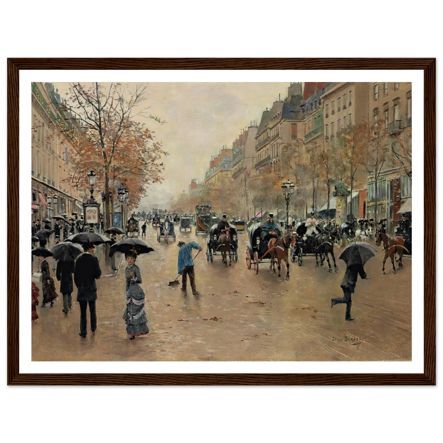 Boulevard Poissonnière en automne Art Print | Jean Beraud-Quipham Collections
