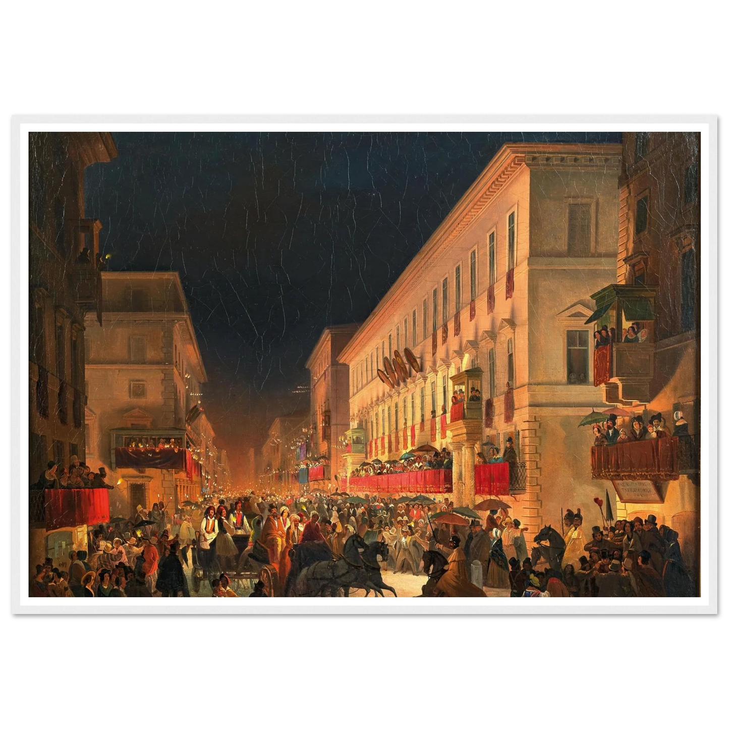 Carnival In Rome, The Feast Of Moccoletti Art Print | Ippolito Caffi-Quipham Collections