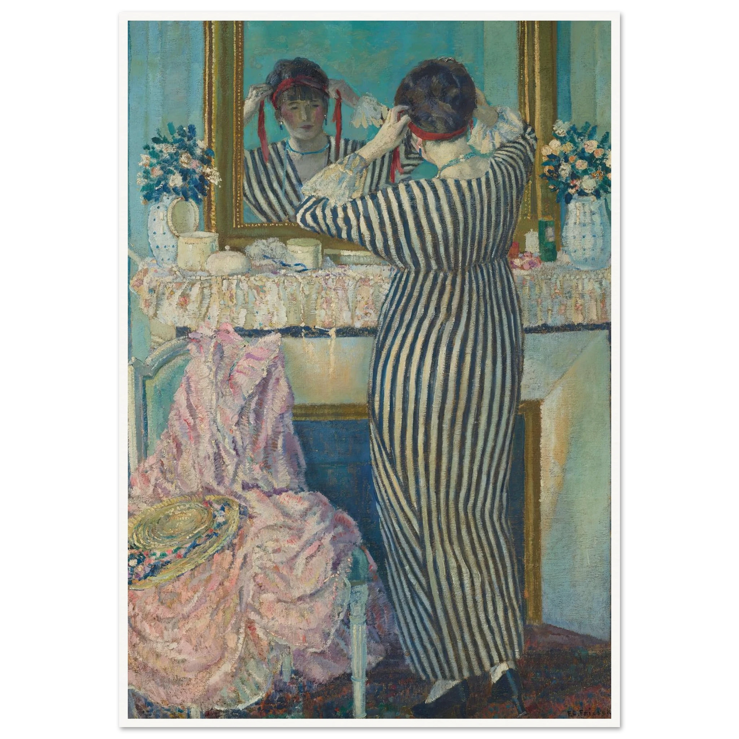 Girl Dressing Her Hair (Girl Arranging Her Headdress) (1912) Art Print | Frederick Carl Frieseke-Quipham Collections
