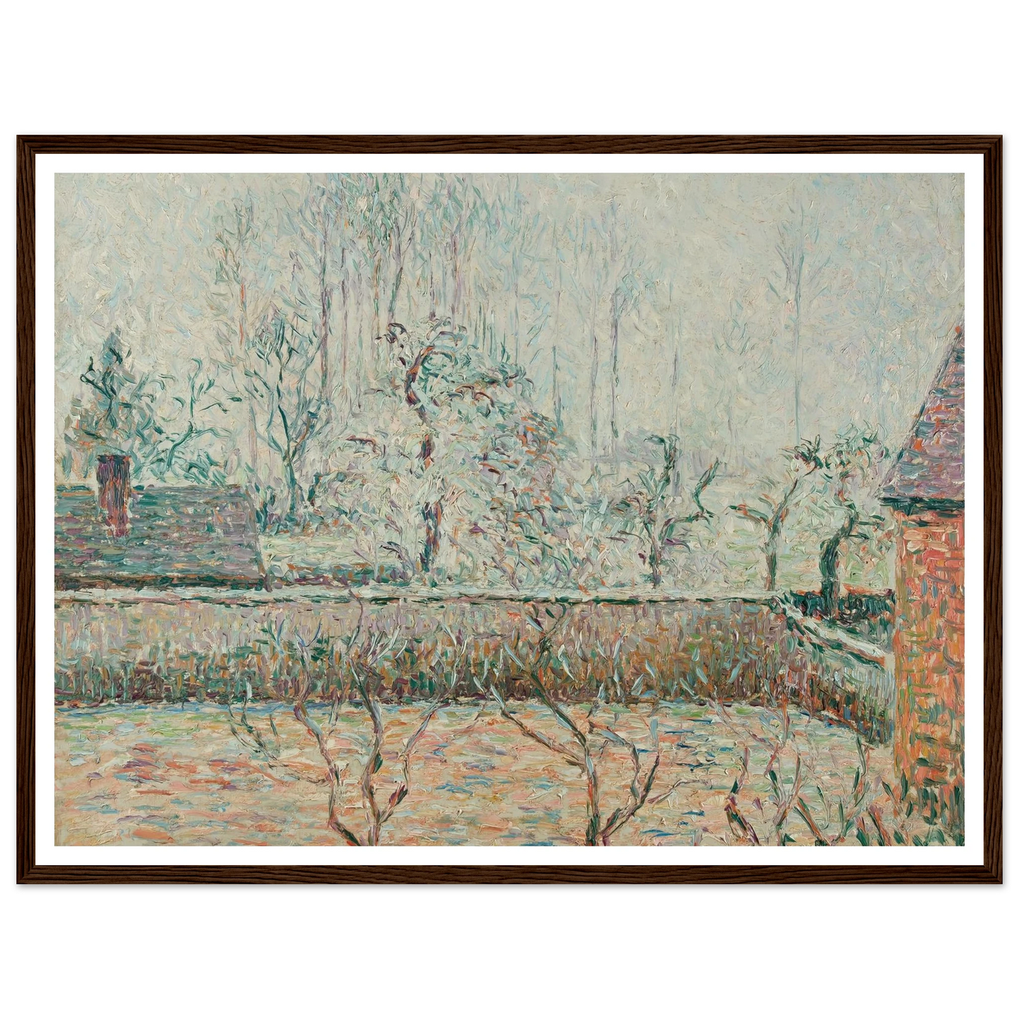 Paysage Avec Maisons Et Mur De Clôture, Givre Et Brume, Éragny (1892) Art Print | Camille Pissarro-Quipham Collections
