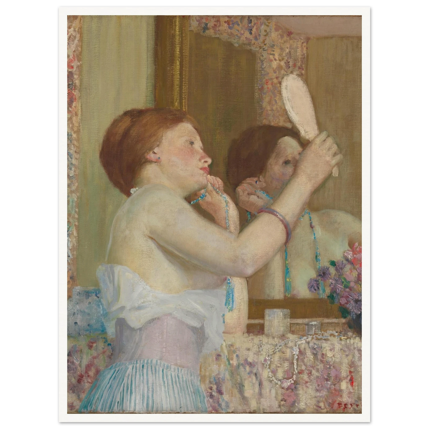 Woman with a Mirror (Femme qui se mire) (1911) Art Print | Frederick Carl Frieseke-Quipham Collections