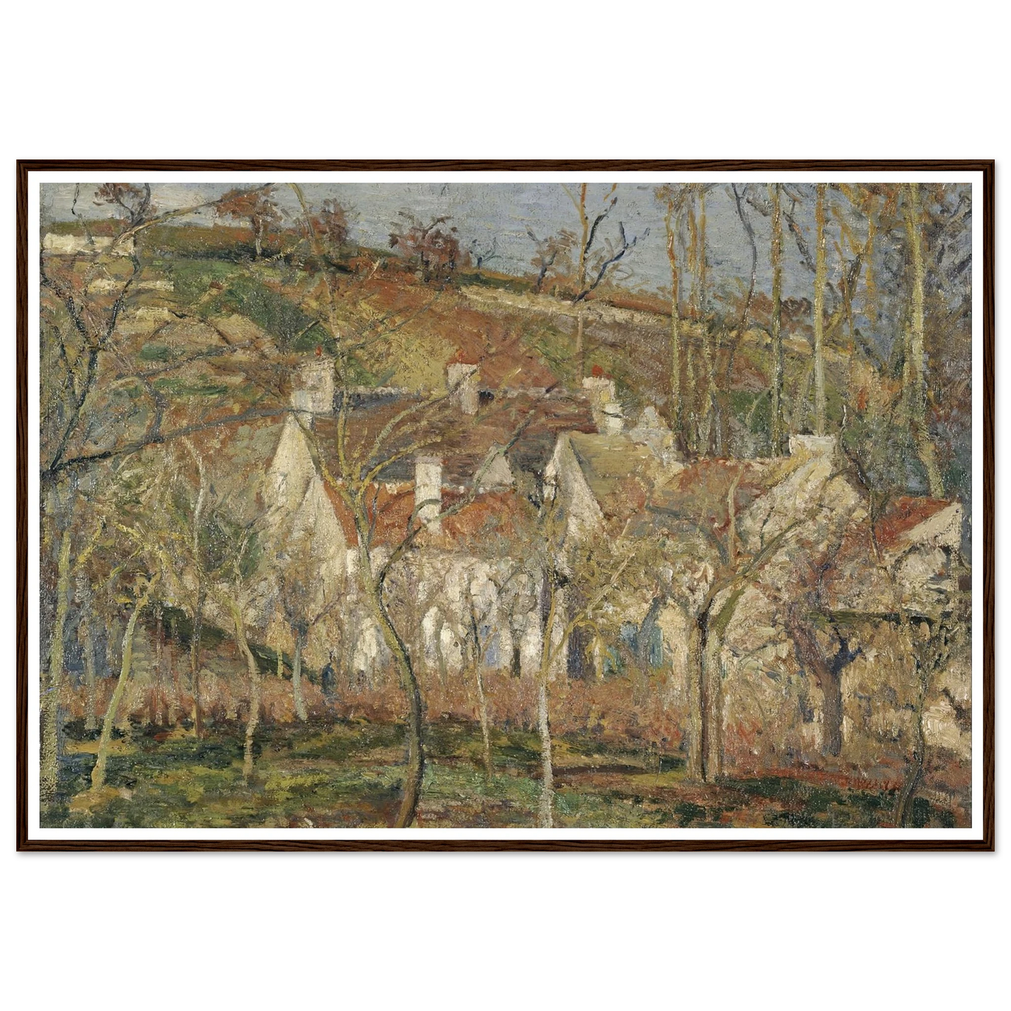Red roofs, corner of a village, winter Art Print | Camille Pissarro-Quipham Collections