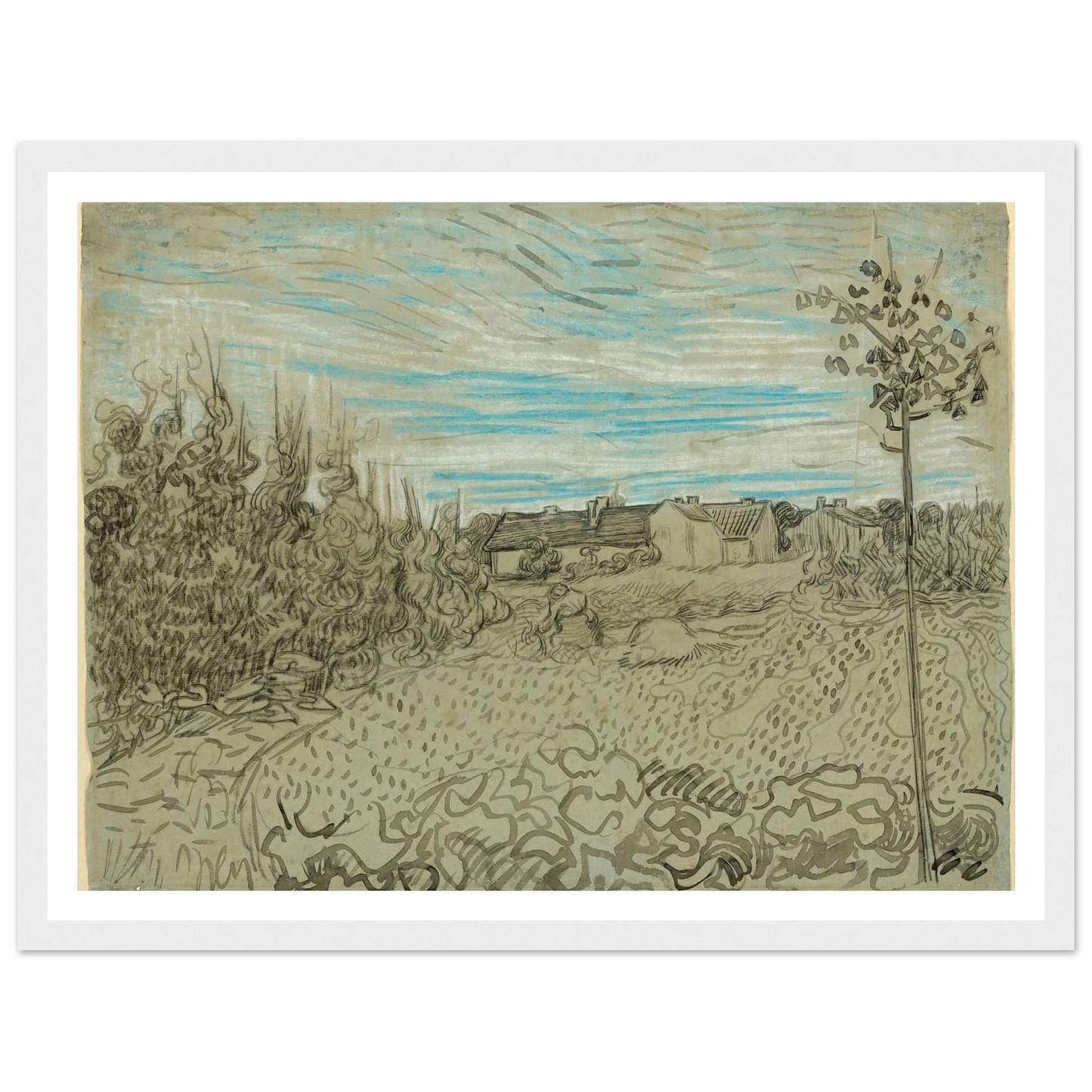 Cottages with a Woman Working in the Middle Ground (1890) Art Print | Vincent van Gogh-Quipham Collections