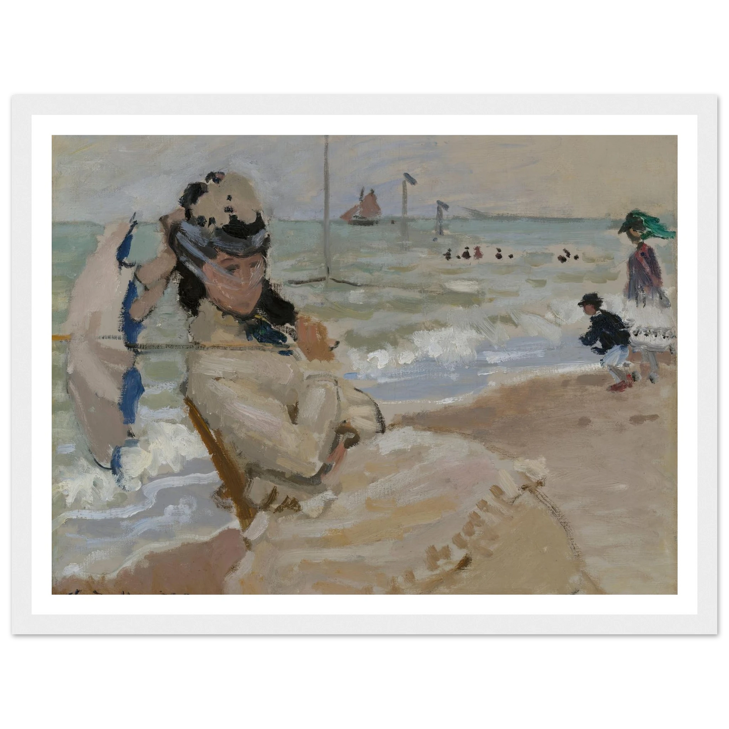 Camille on the Beach in Trouville (1870) Art Print | Claude Monet-Quipham Collections