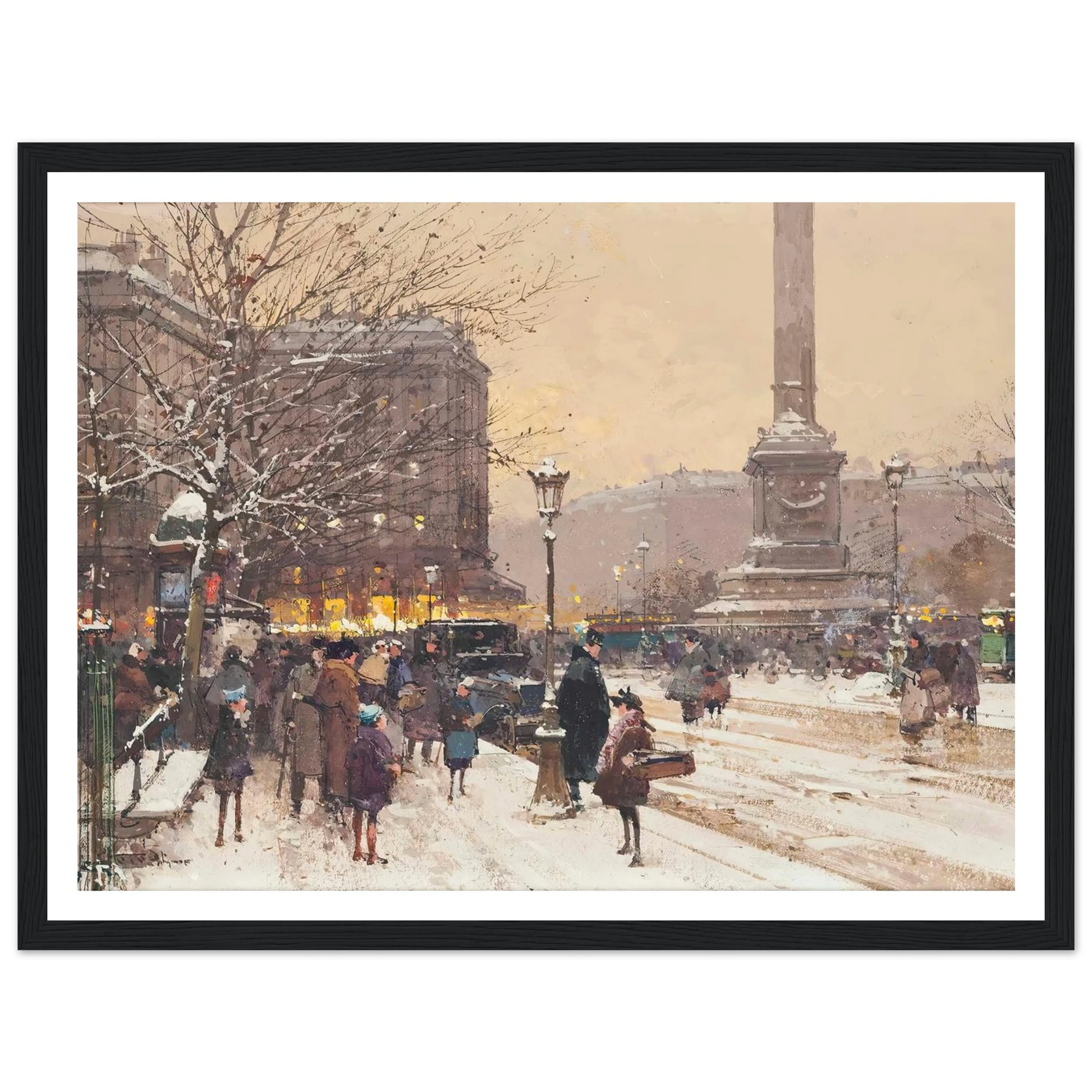 Figures in the snow, the Place de Concorde, Paris Art Print | Eugene Galien Laloue-Quipham Collections