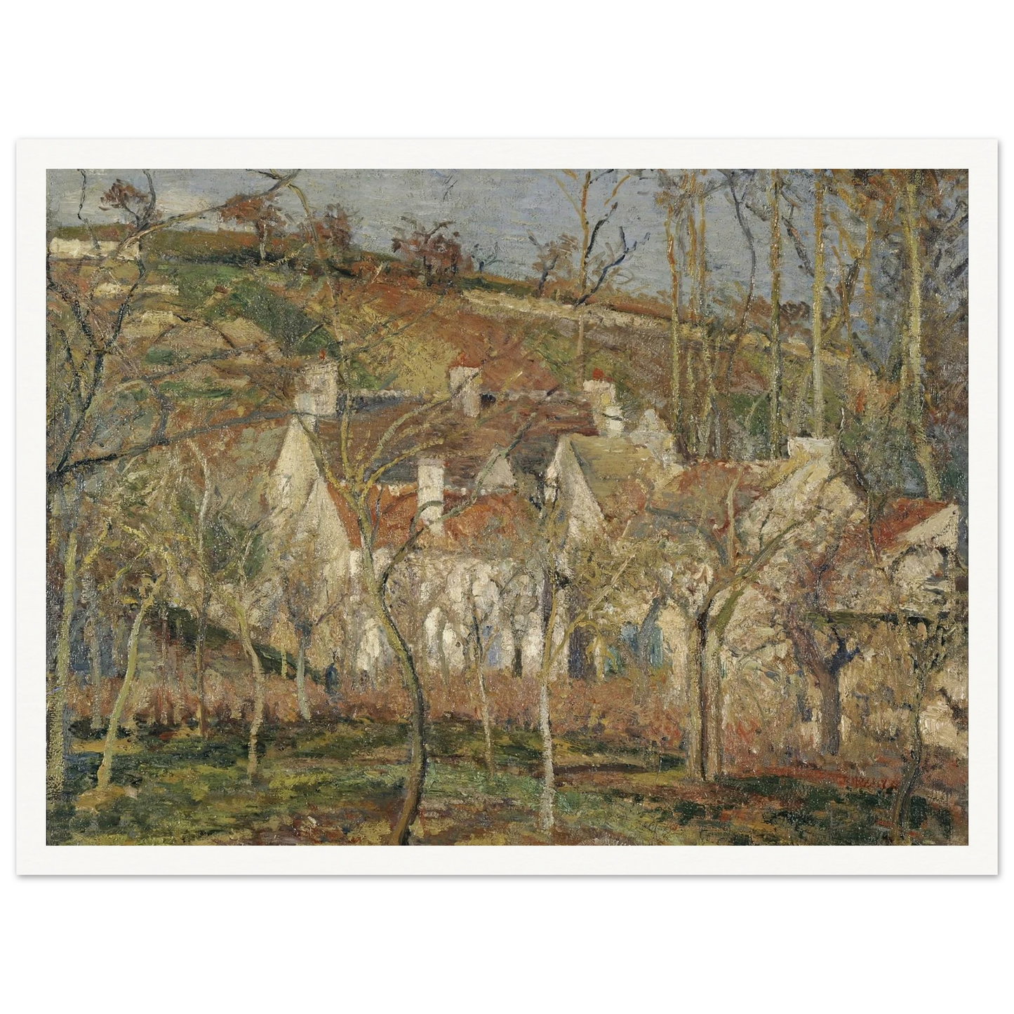 Red roofs, corner of a village, winter Art Print | Camille Pissarro-Quipham Collections