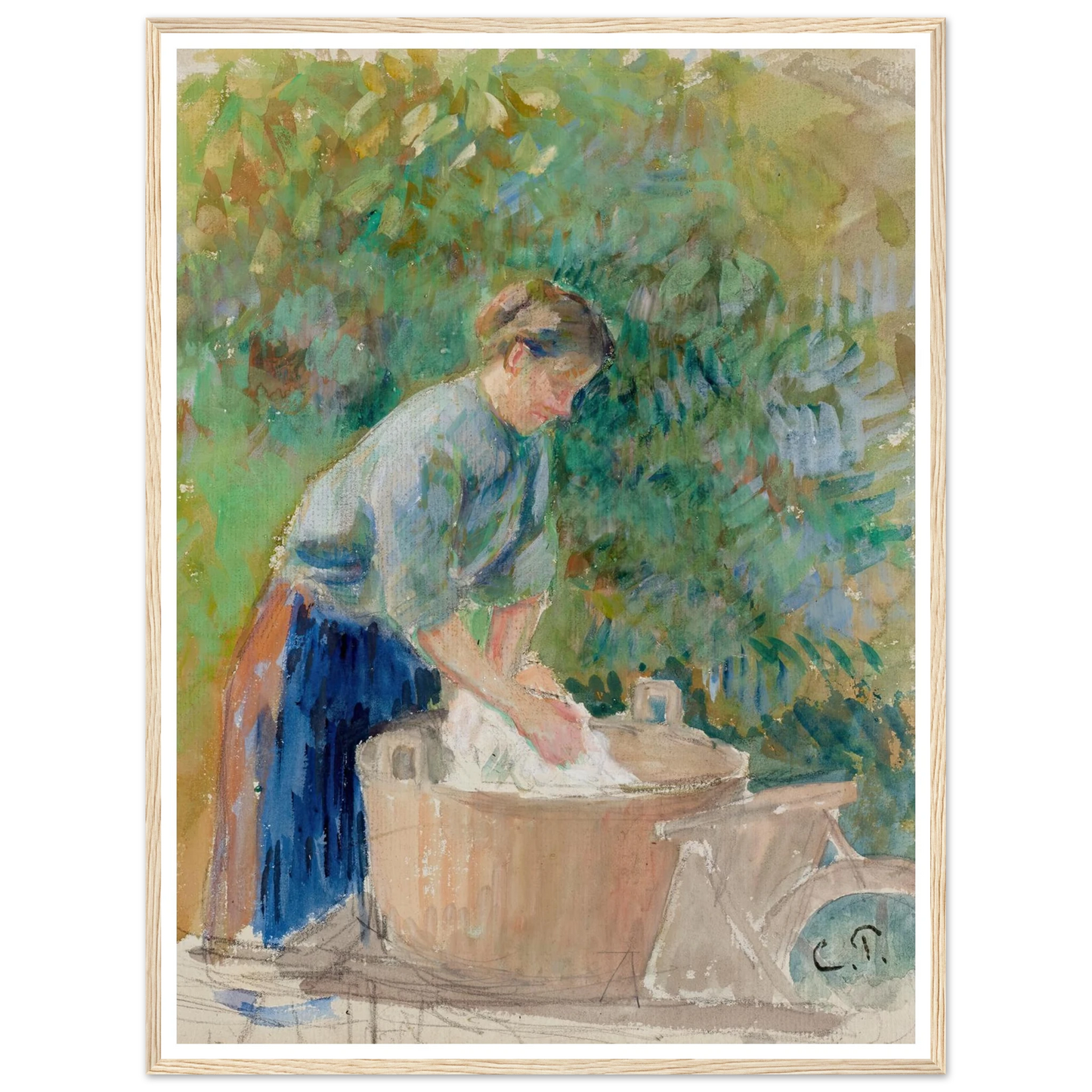 Femme lavant du linge dans un baquet (circa 1889) Art Print | Camille Pissarro-Quipham Collections