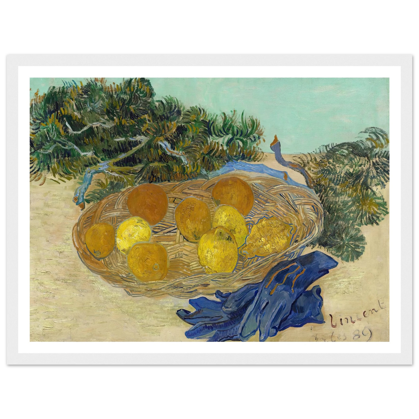 Still Life of Oranges and Lemons with Blue Gloves (1889) Art Print | Vincent van Gogh-Quipham Collections