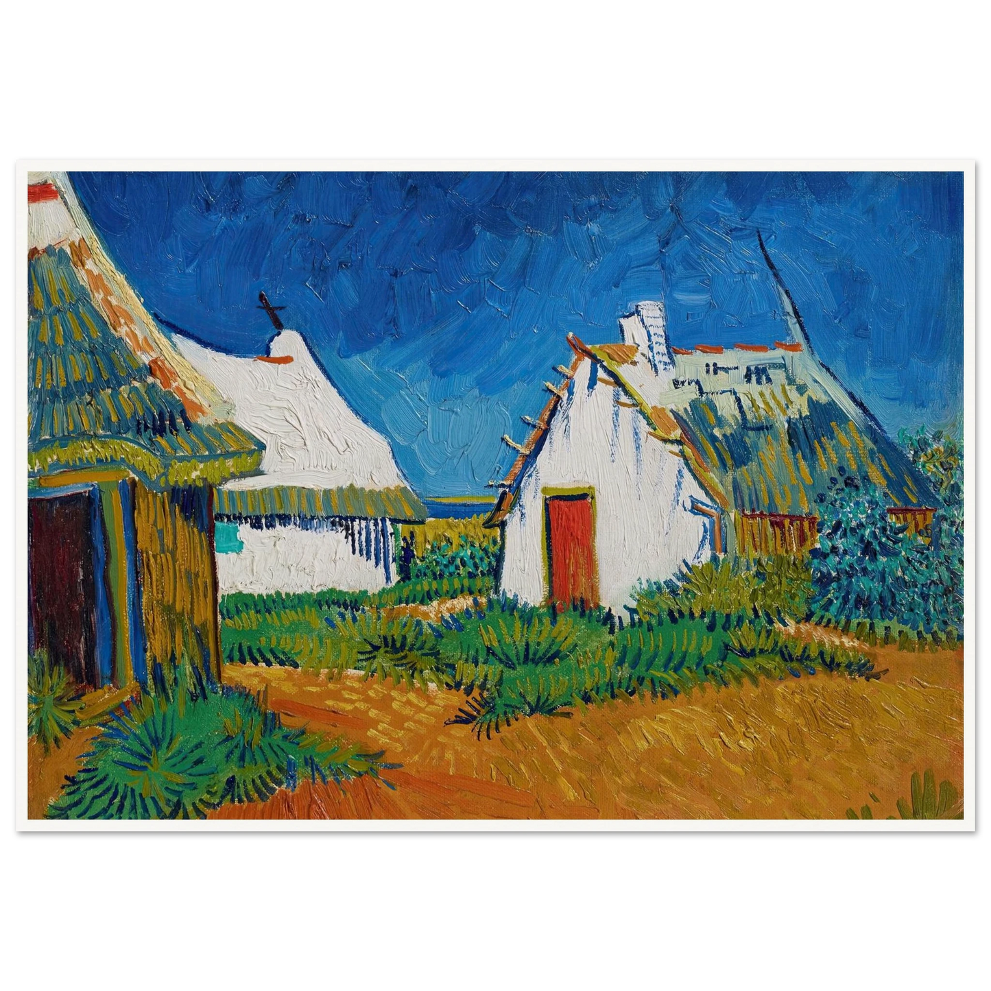 Three white cottages in Saintes-Maries (1888) Art Print | Vincent van Gogh-Quipham Collections