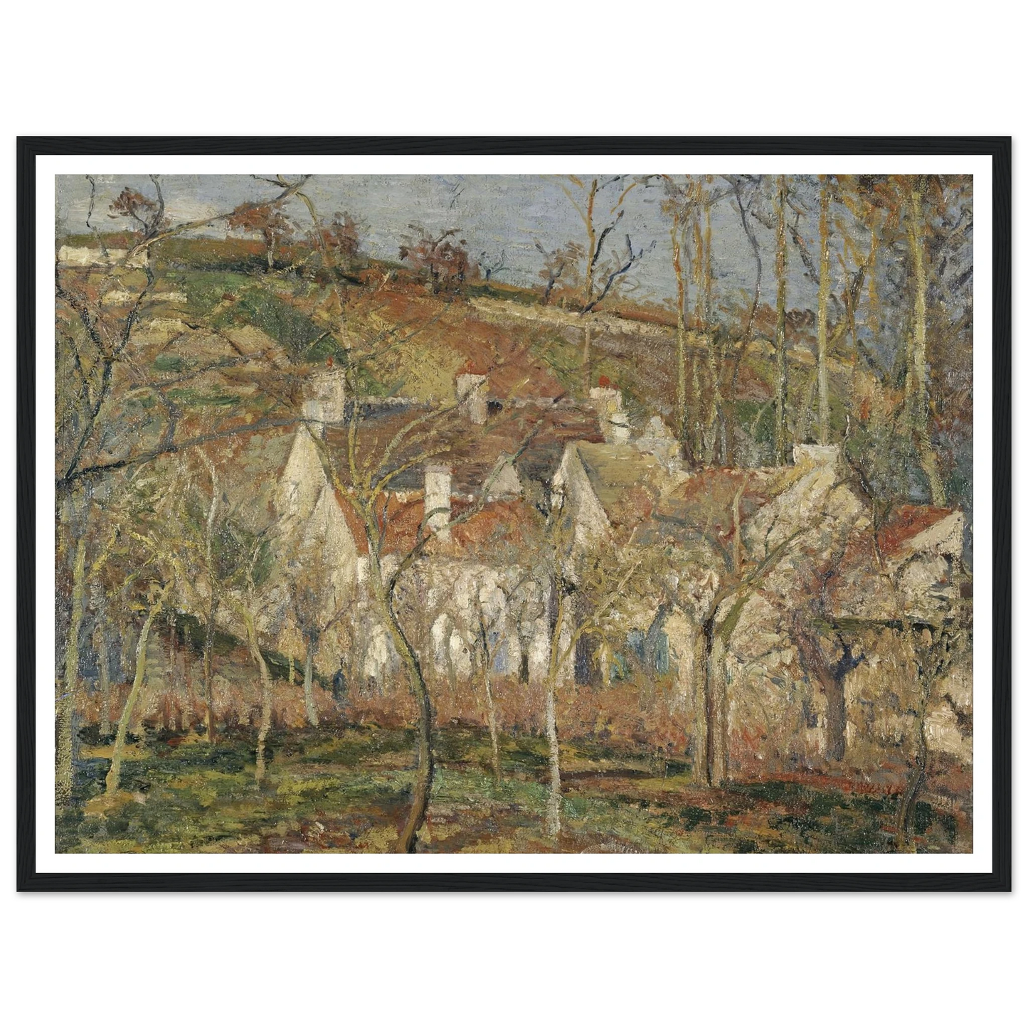 Red roofs, corner of a village, winter Art Print | Camille Pissarro-Quipham Collections