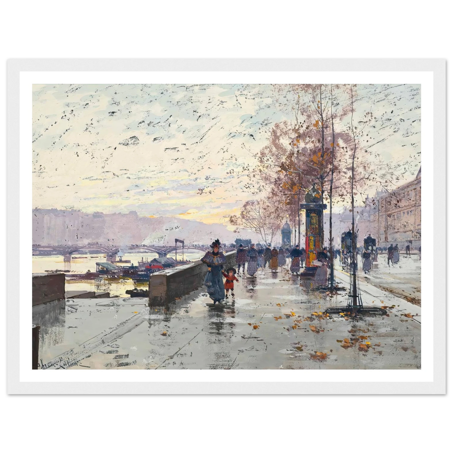 Figures at the Quai de Louvre, Paris Art Print | Eugene Galien Laloue-Quipham Collections