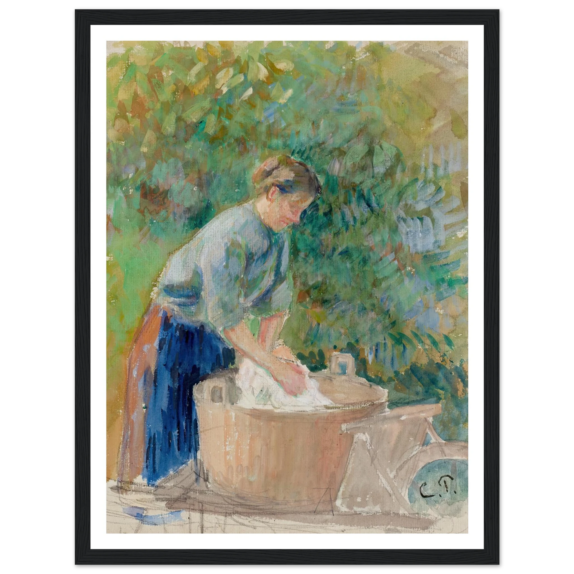 Femme lavant du linge dans un baquet (circa 1889) Art Print | Camille Pissarro-Quipham Collections