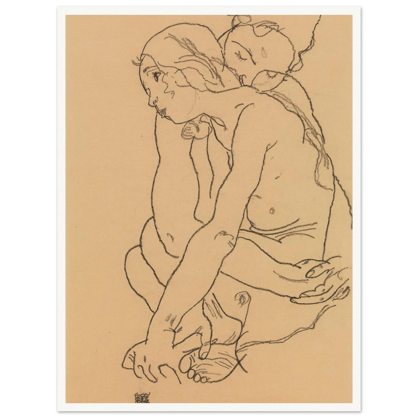 Woman and Girl Embracing (1918) Art Print | Egon Schiele-Quipham Collections