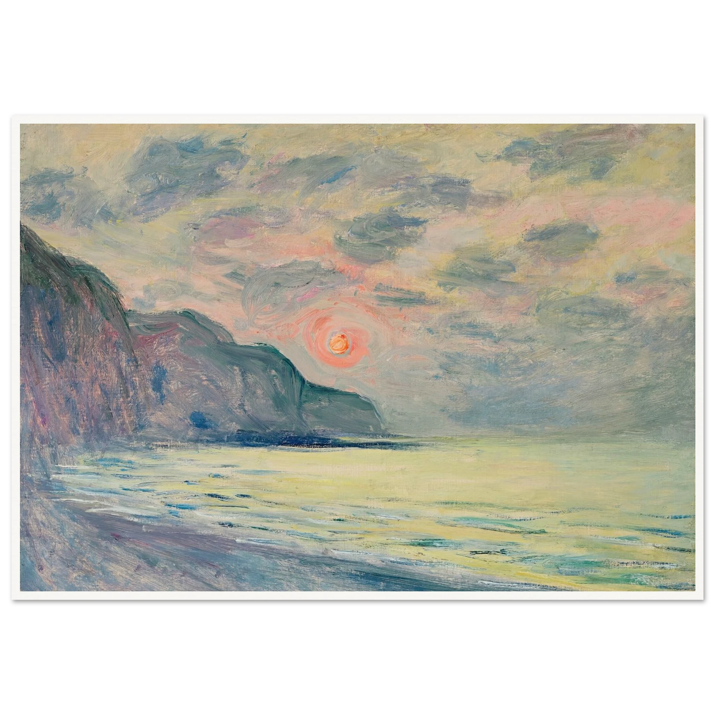 Soleil couchant, temps brumeux, Pourville (1882) Art Print | Claude Monet-Quipham Collections