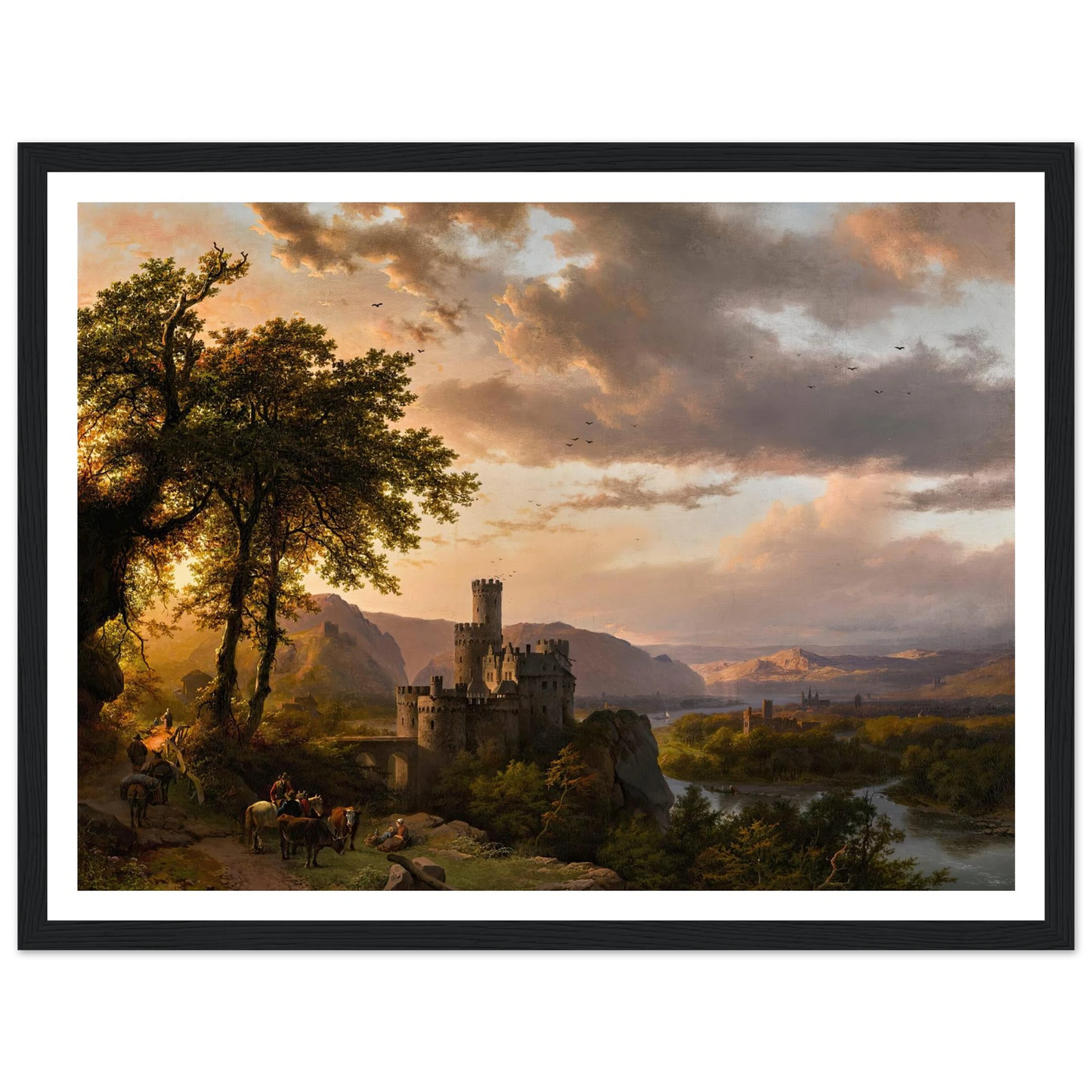 A hilly landscape with castle and travelers on a path (1855) Art Print | Barend Cornelis Koekkoek-Quipham Collections