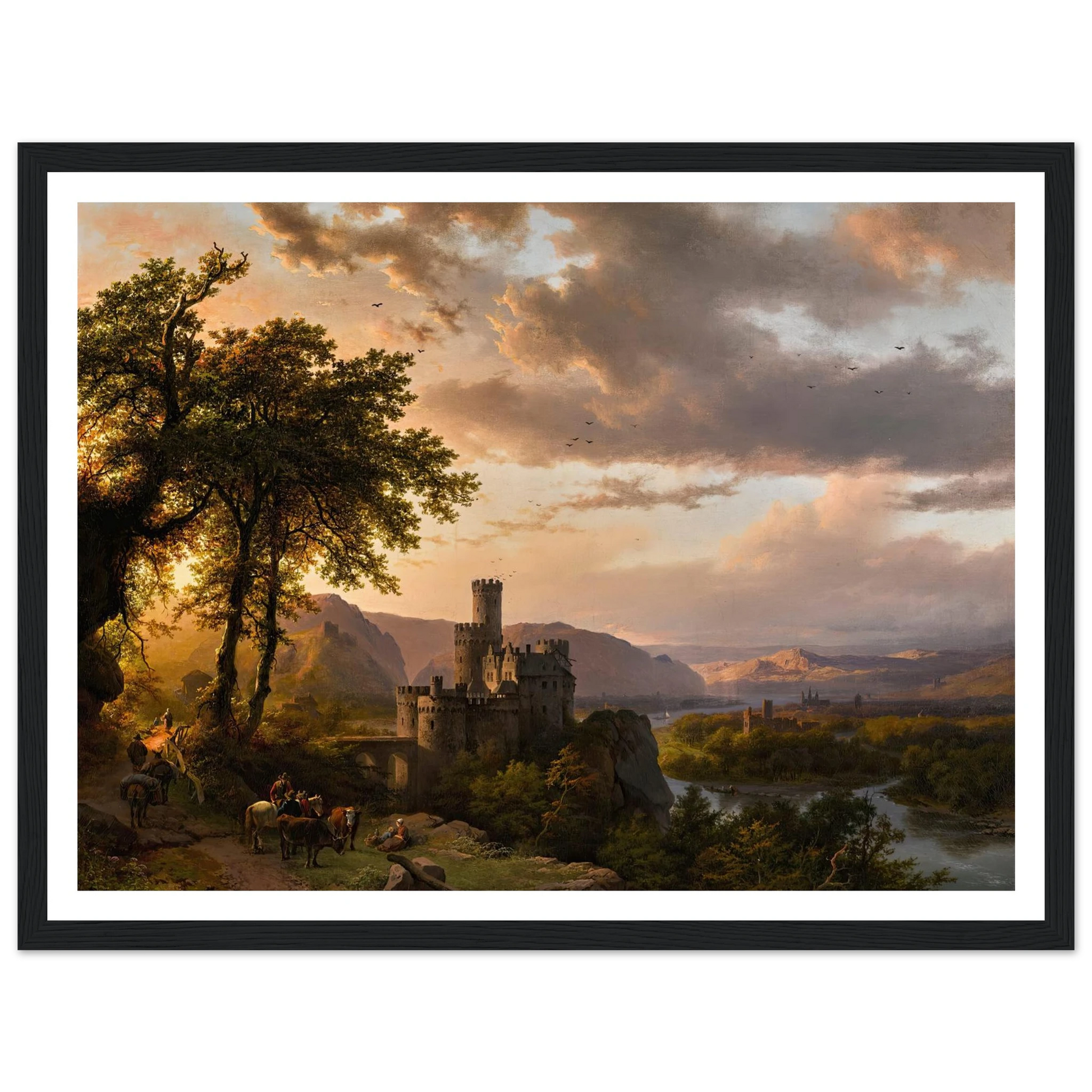 A hilly landscape with castle and travelers on a path (1855) Art Print | Barend Cornelis Koekkoek-Quipham Collections