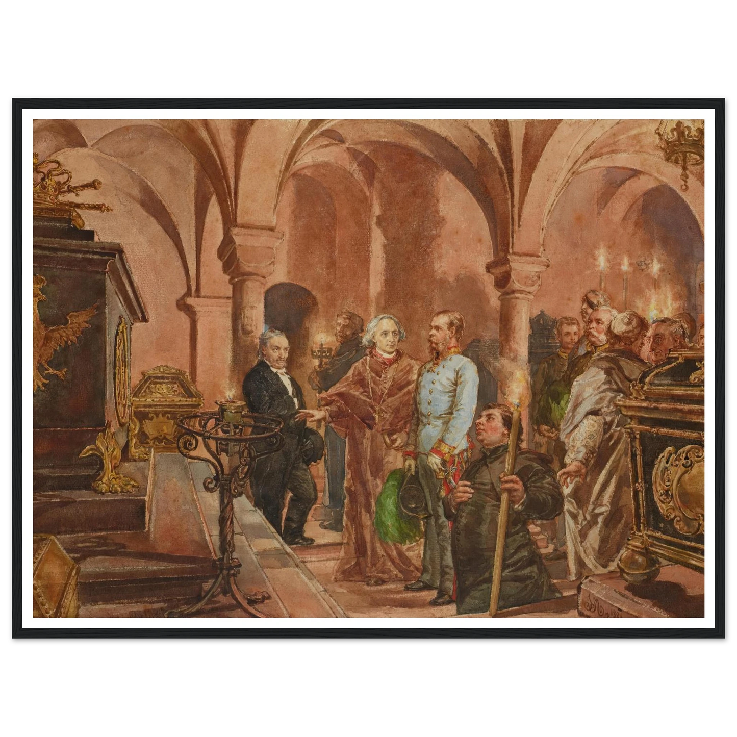 The Emperor in Front of the Sarcophagus of John III Sobieski in Saint Leonard’s Crypt under the Wawel Cathedral (1881) Art Print | Jan Matejko-Quipham Collections