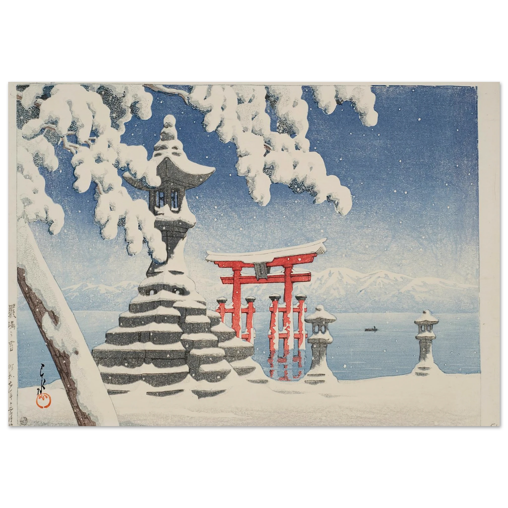 Itsukushima no yuki (Snow at Itsukushima) (1932) Art Print | Kawase Hasui-Quipham Collections