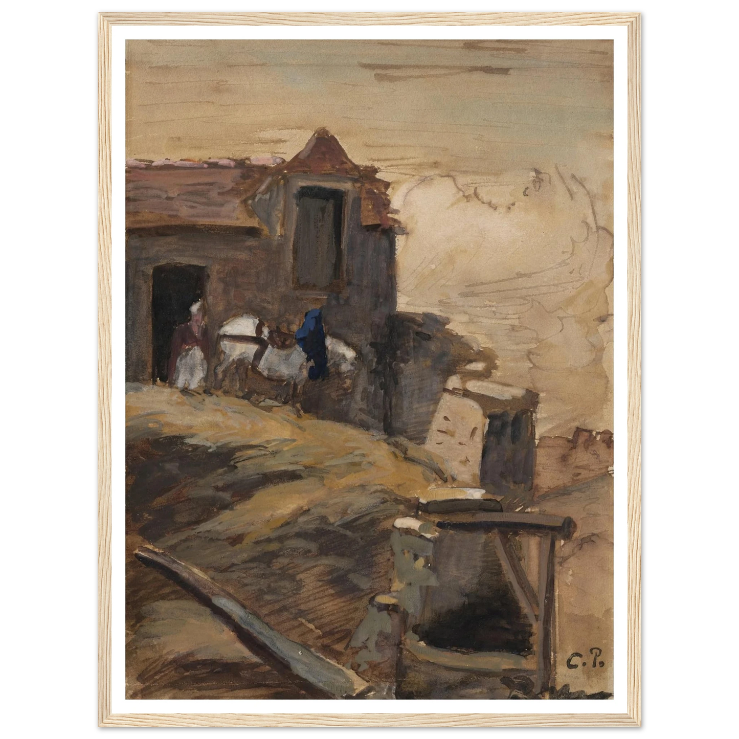 Cheval blanc devant une ferme (circa 1861-64) Art Print | Camille Pissarro-Quipham Collections