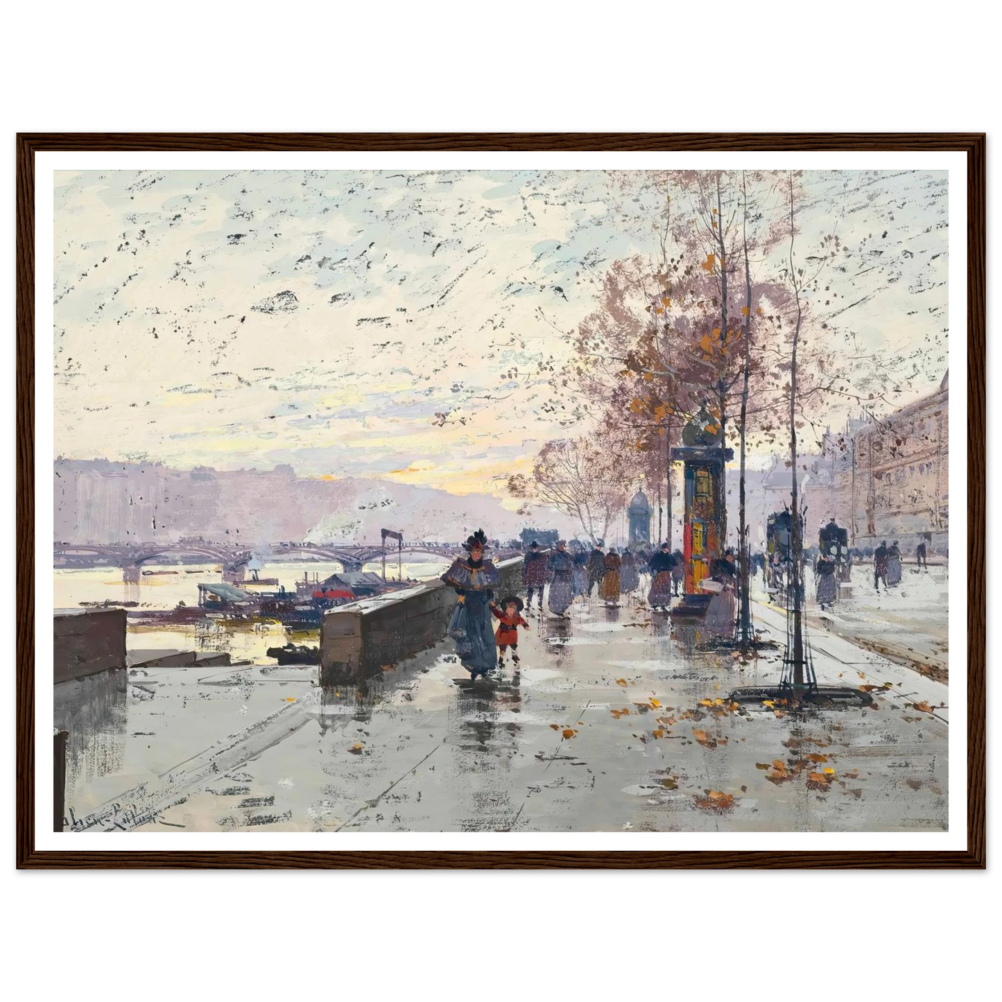 Figures at the Quai de Louvre, Paris Art Print | Eugene Galien Laloue-Quipham Collections