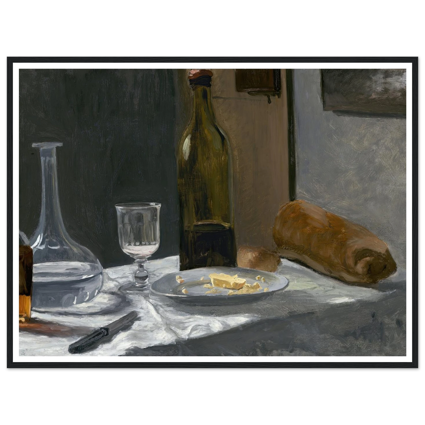 Still Life with Bottle,Carafe Bread and Wine (c. 1862-1863) Art Print | Claude Monet-Quipham Collections