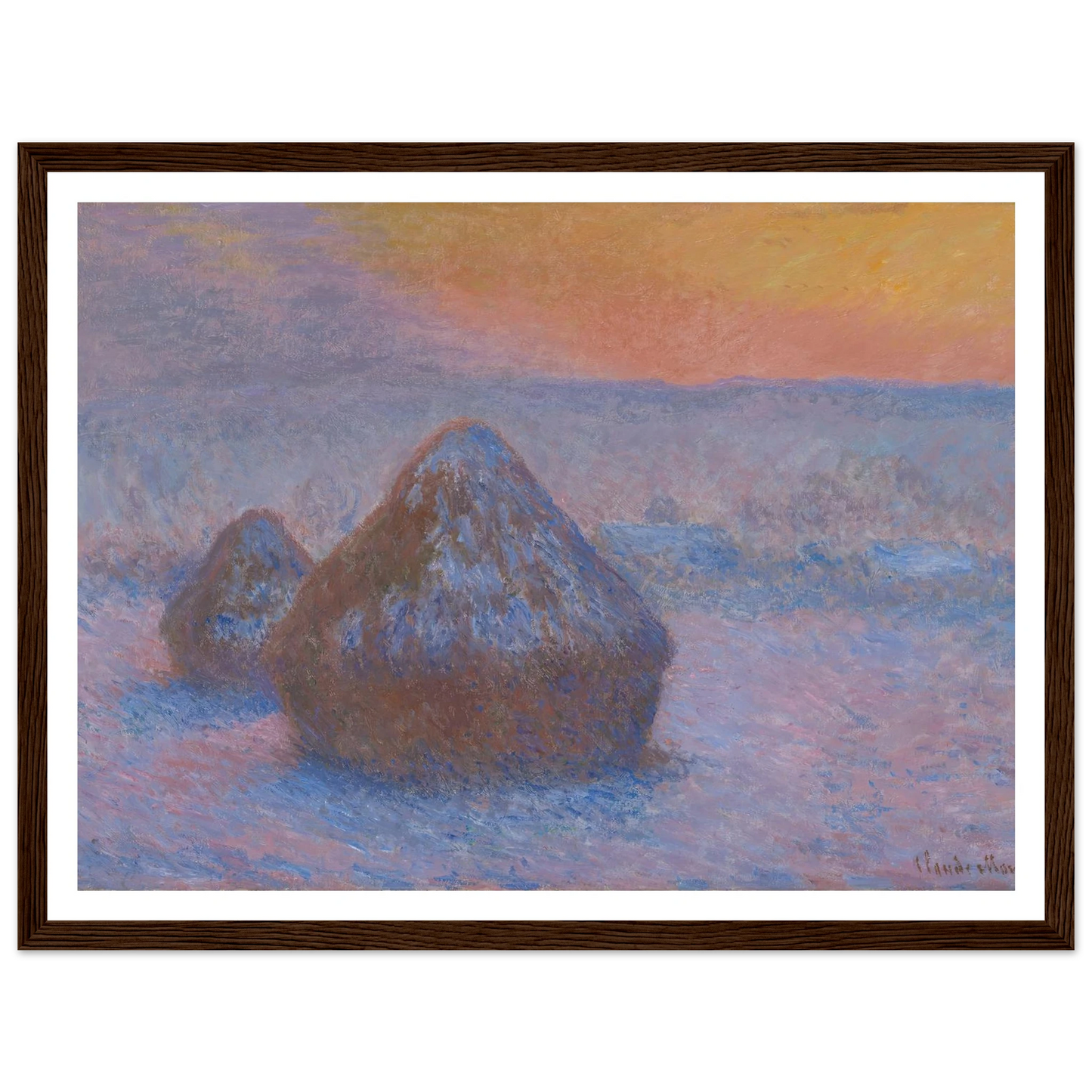 Stacks of Wheat (Sunset, Snow Effect) (1890-91) Art Print | Claude Monet-Quipham Collections