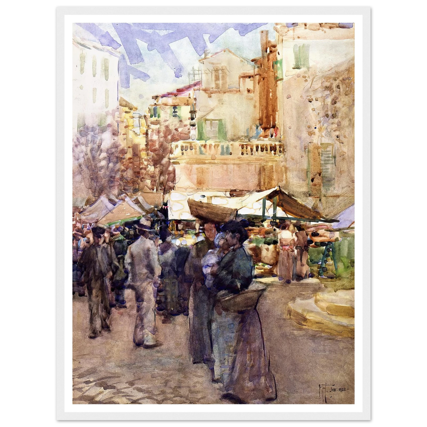 The market place, San Remo, Italy (1902) Art Print | Frances Hodgkins-Quipham Collections