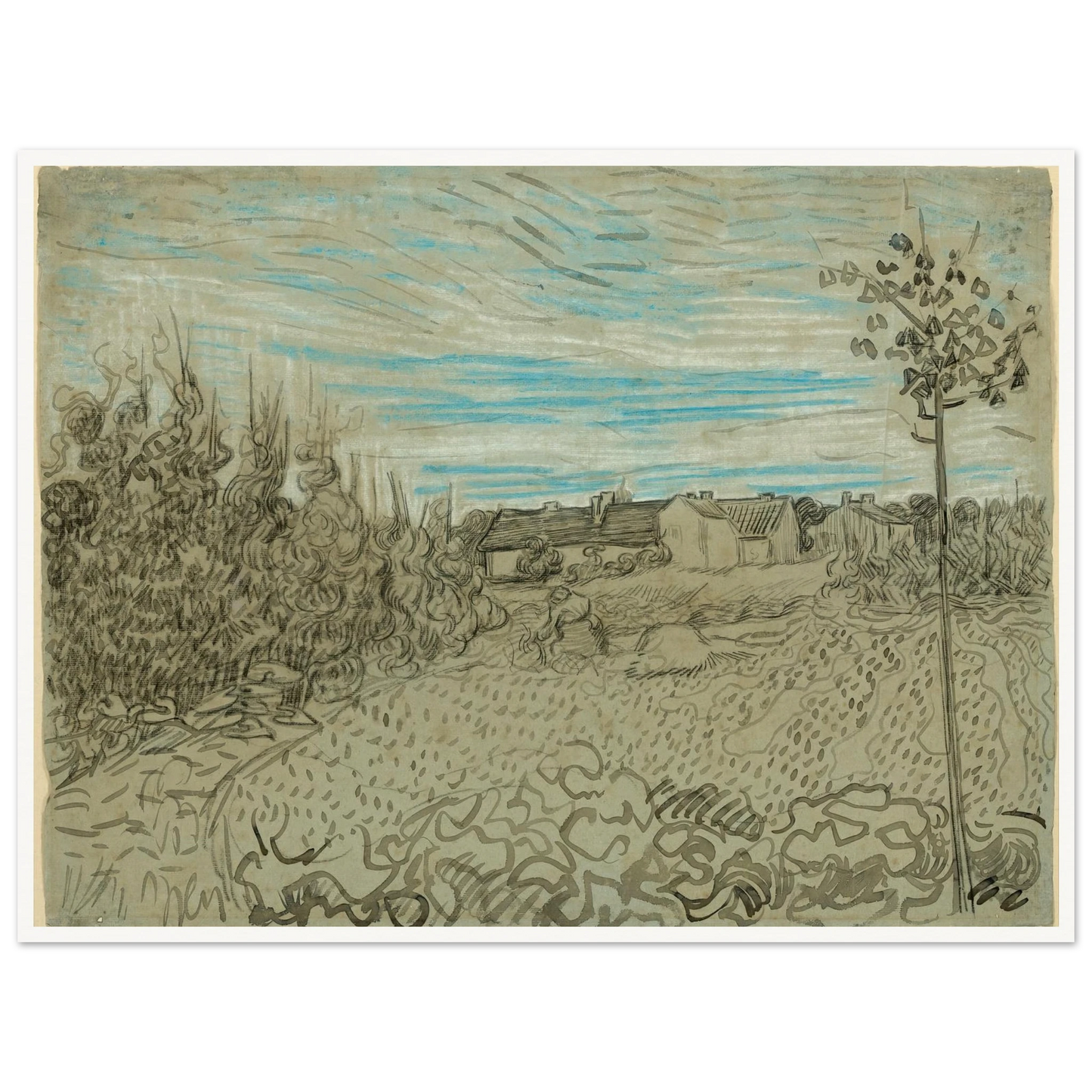 Cottages with a Woman Working in the Middle Ground (1890) Art Print | Vincent van Gogh-Quipham Collections