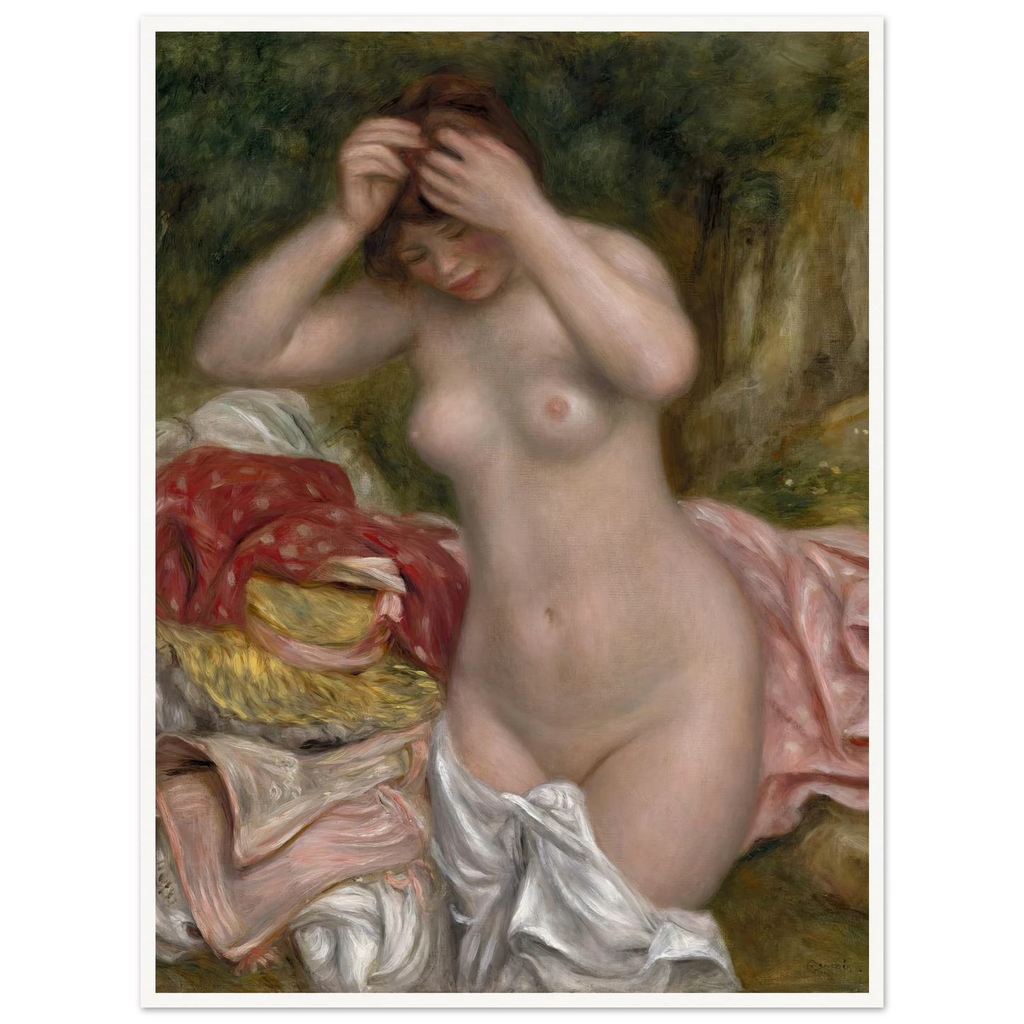 Bather Arranging Her Hair (1893) Art Print | Pierre Auguste Renoir-Quipham Collections