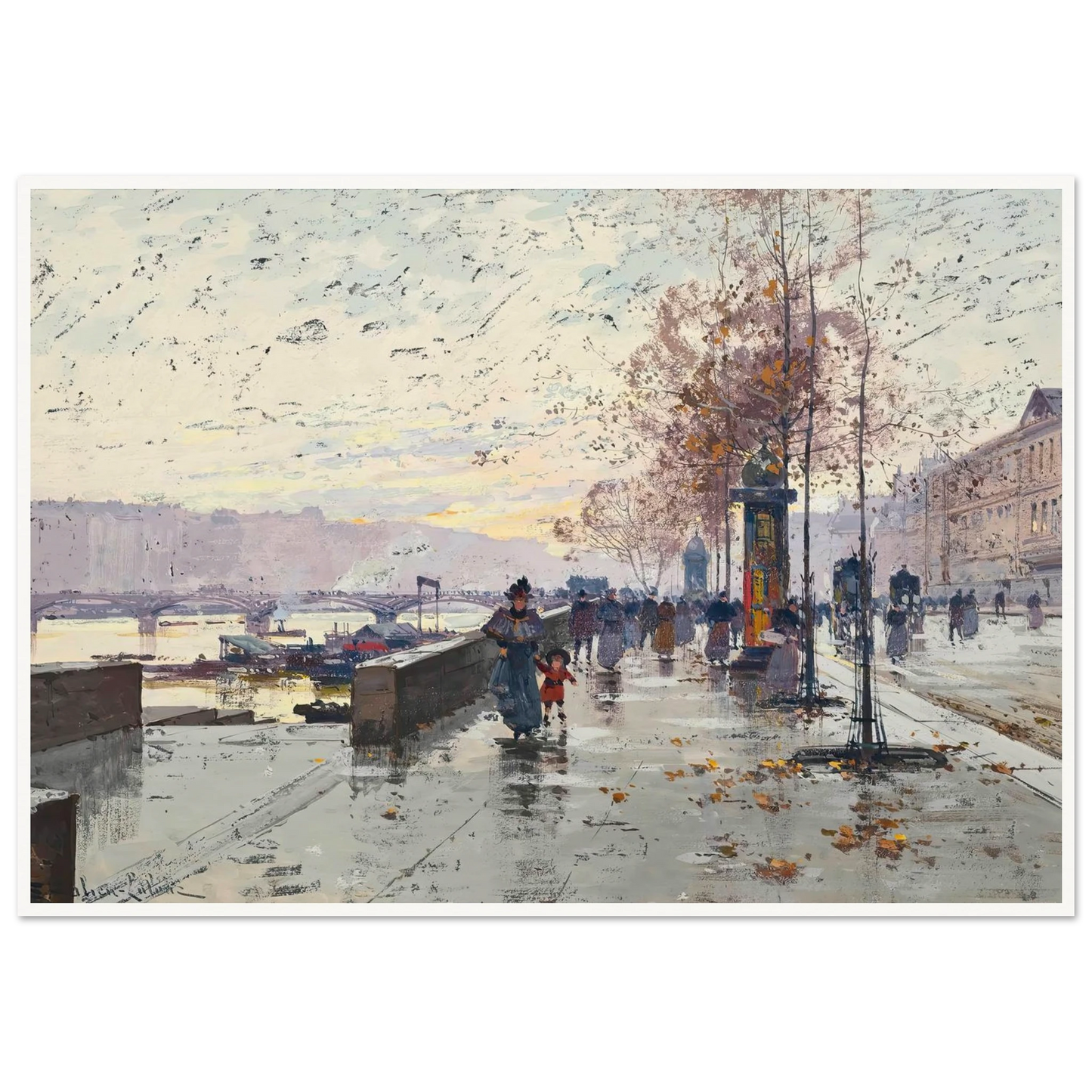 Figures at the Quai de Louvre, Paris Art Print | Eugene Galien Laloue-Quipham Collections