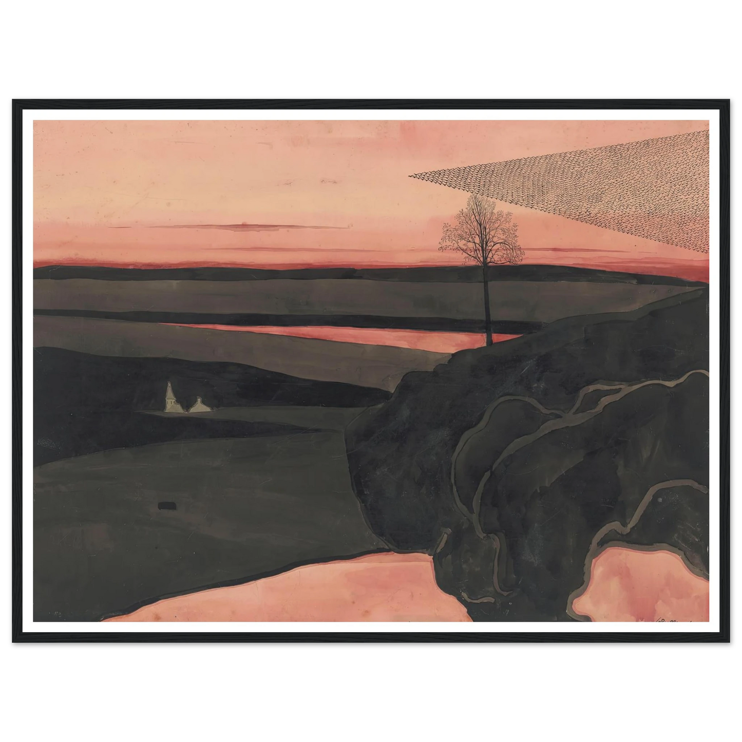Landscape under a Red Evening Glow with Migratory Birds (1919) Art Print | Leon Spilliaert-Quipham Collections