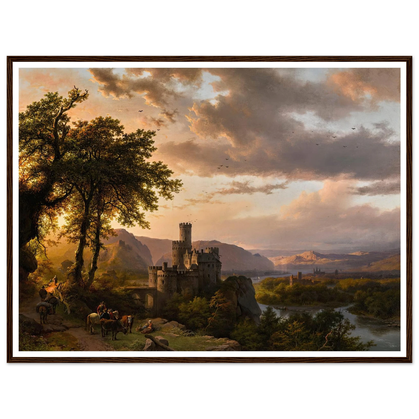 A hilly landscape with castle and travelers on a path (1855) Art Print | Barend Cornelis Koekkoek-Quipham Collections