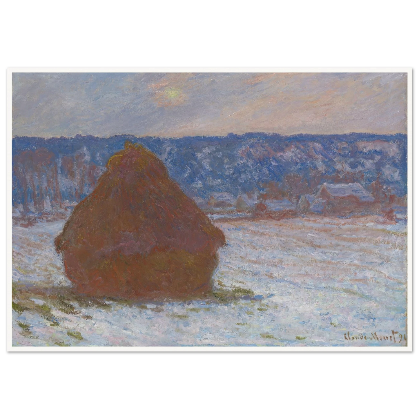 Stack of Wheat (Snow Effect, Overcast Day) (1890-91) Art Print | Claude Monet-Quipham Collections