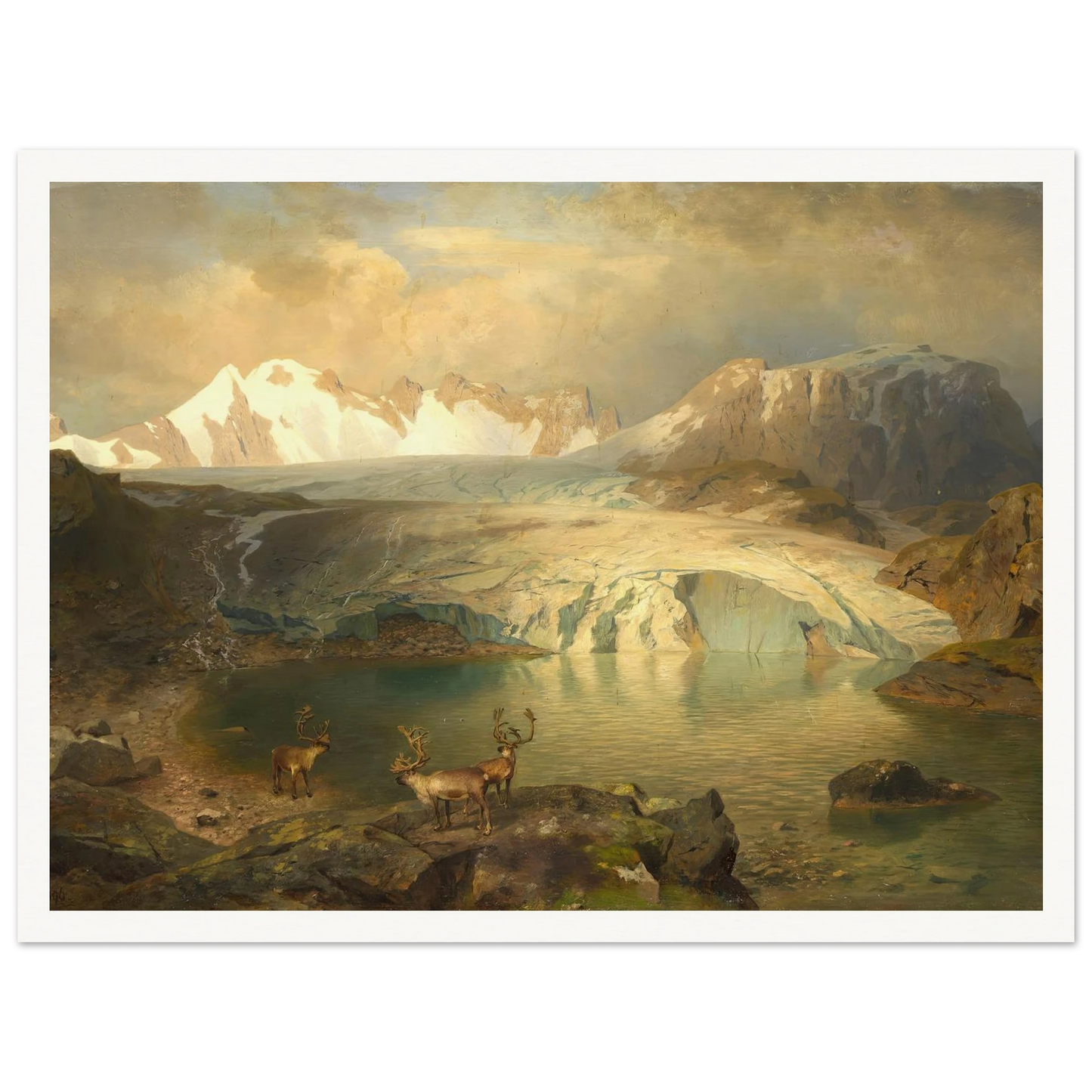 Fjordlandschaft mit Gletscher und Rentieren (1896) Art Print | August Wilhelm Leu-Quipham Collections