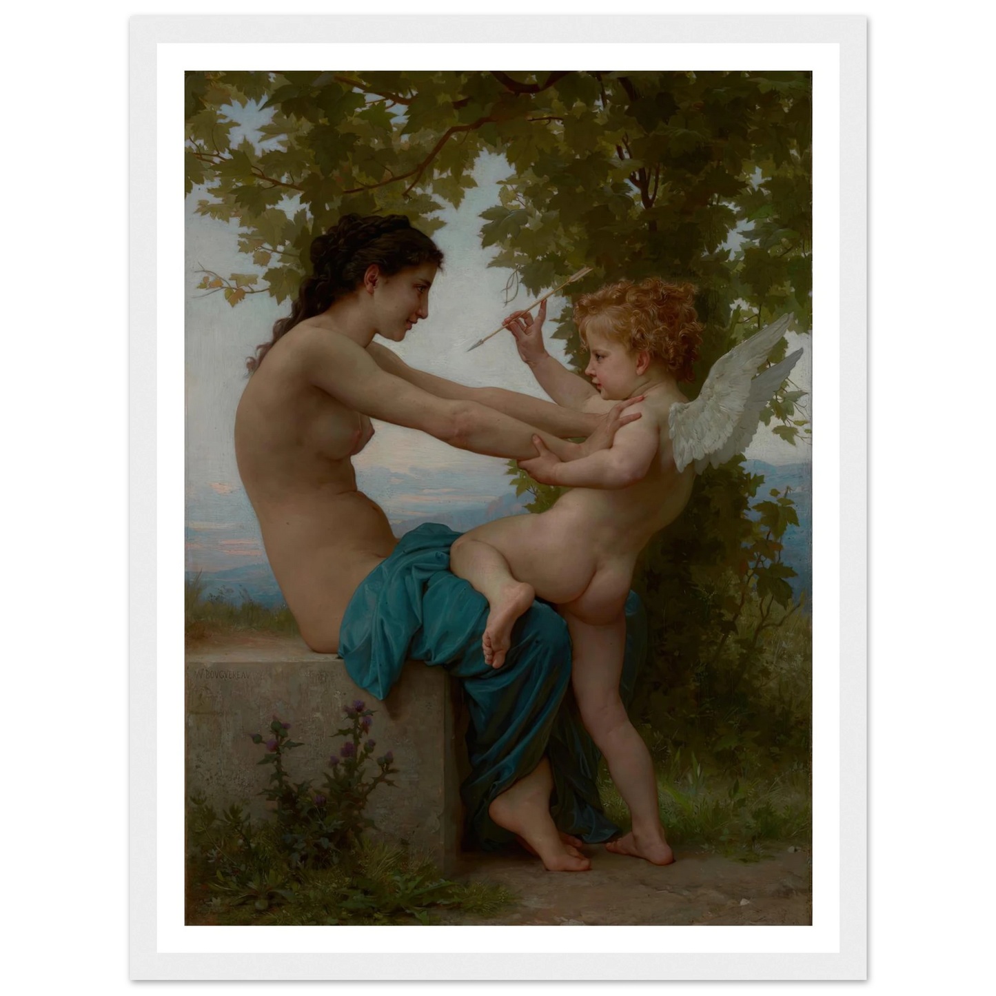 A Young Girl Defending Herself against Eros (about 1880) Art Print | William Bouguereau-Quipham Collections