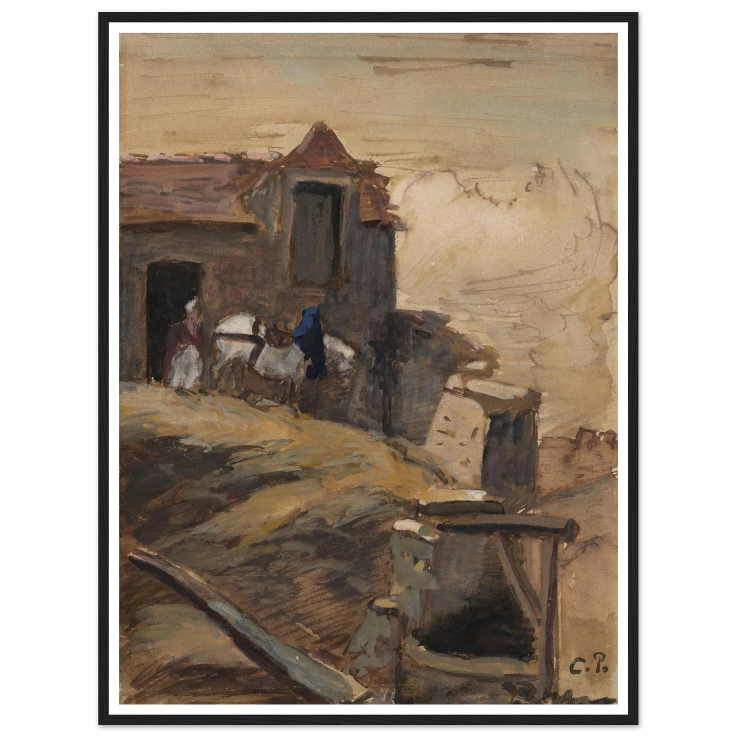 Cheval blanc devant une ferme (circa 1861-64) Art Print | Camille Pissarro-Quipham Collections