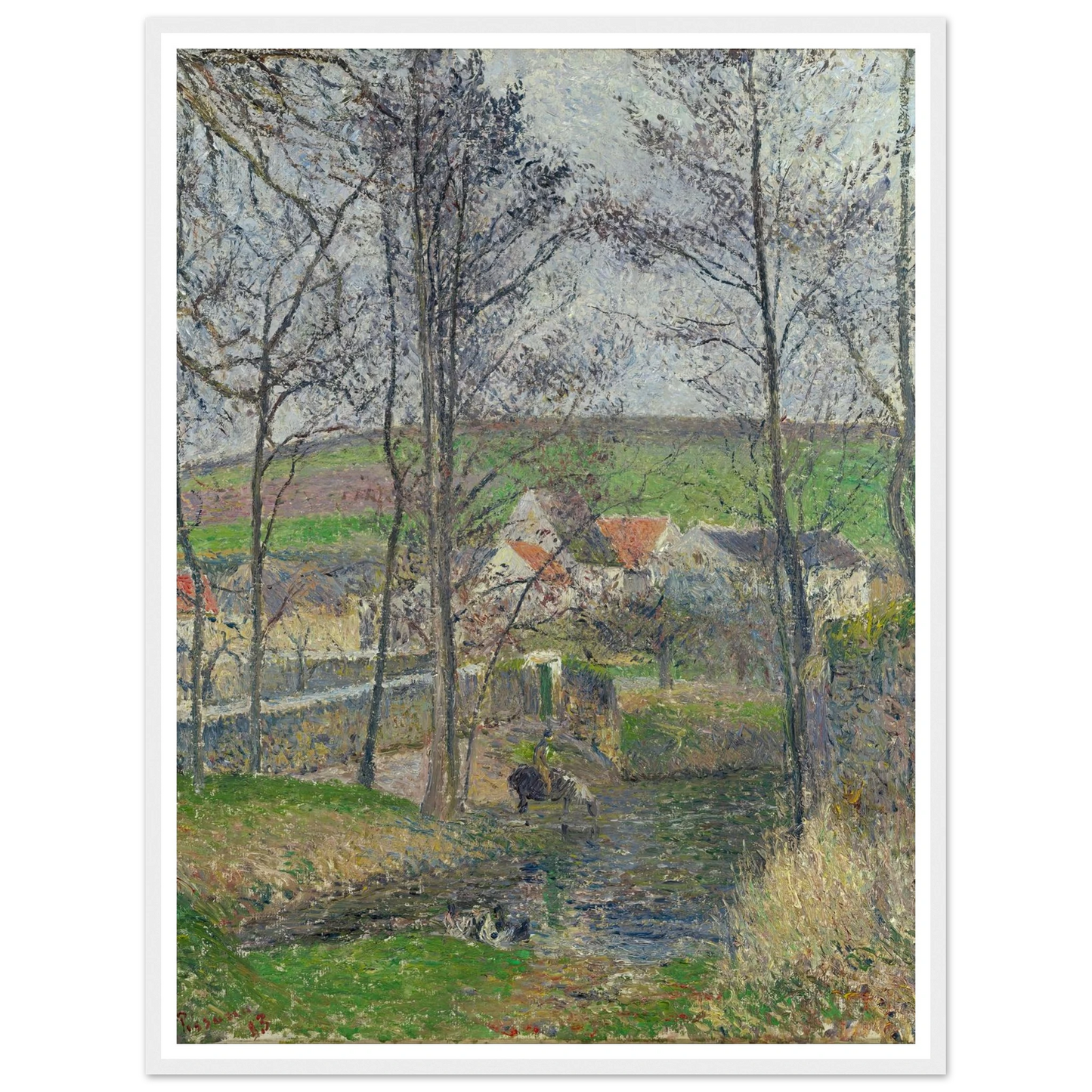 The banks of the Viosne at Osny in grey weather, winter Art Print | Camille Pissarro-Quipham Collections