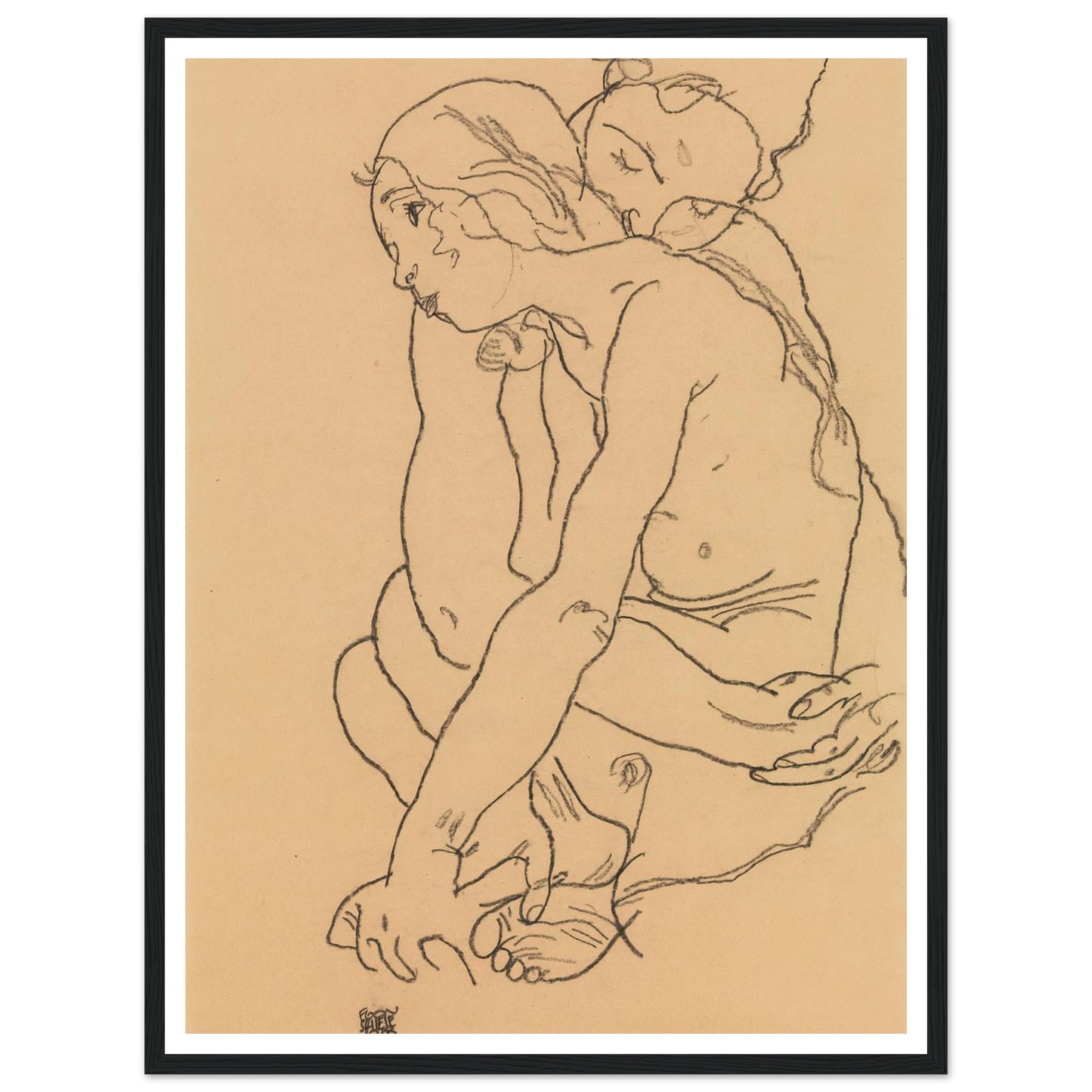 Woman and Girl Embracing (1918) Art Print | Egon Schiele-Quipham Collections