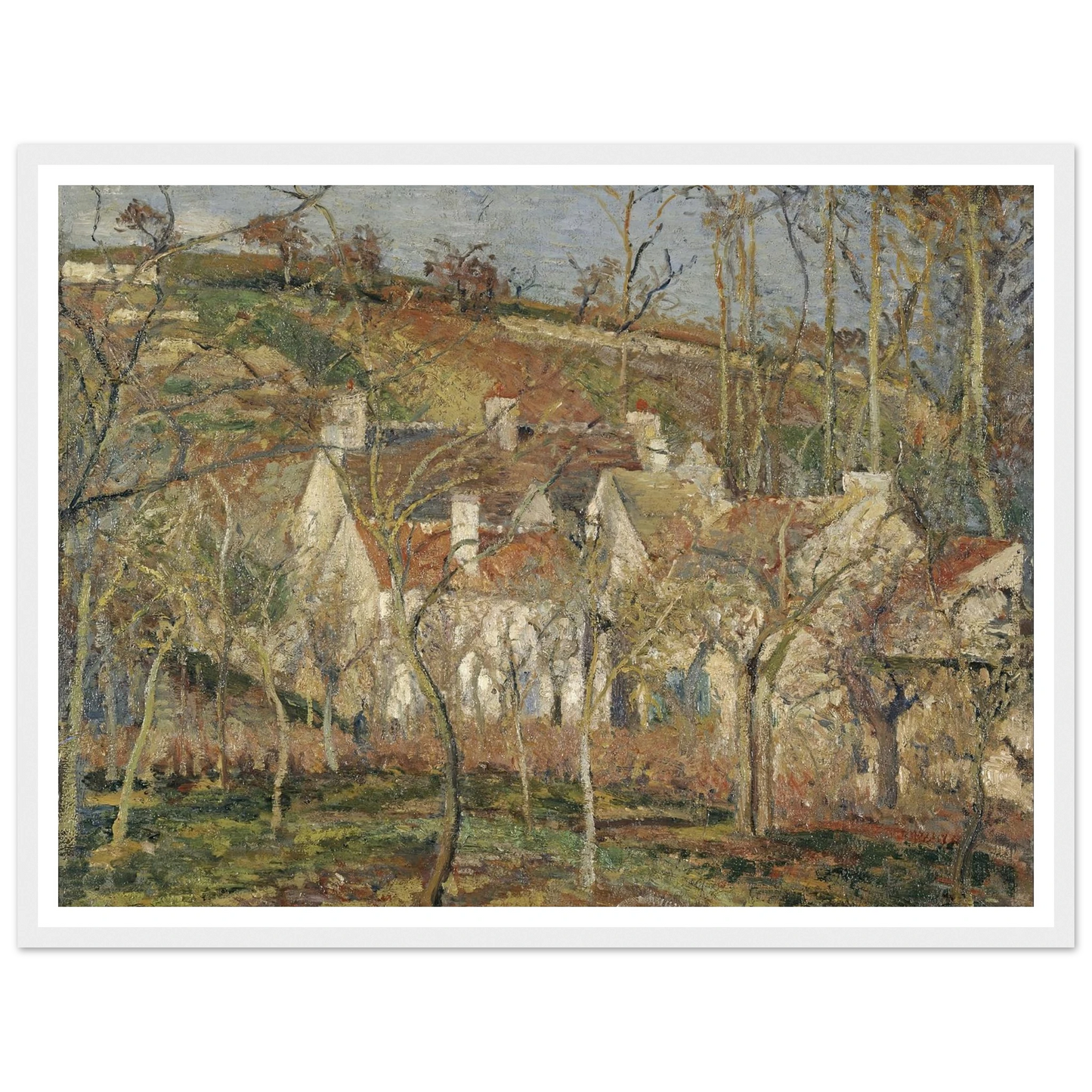 Red roofs, corner of a village, winter Art Print | Camille Pissarro-Quipham Collections