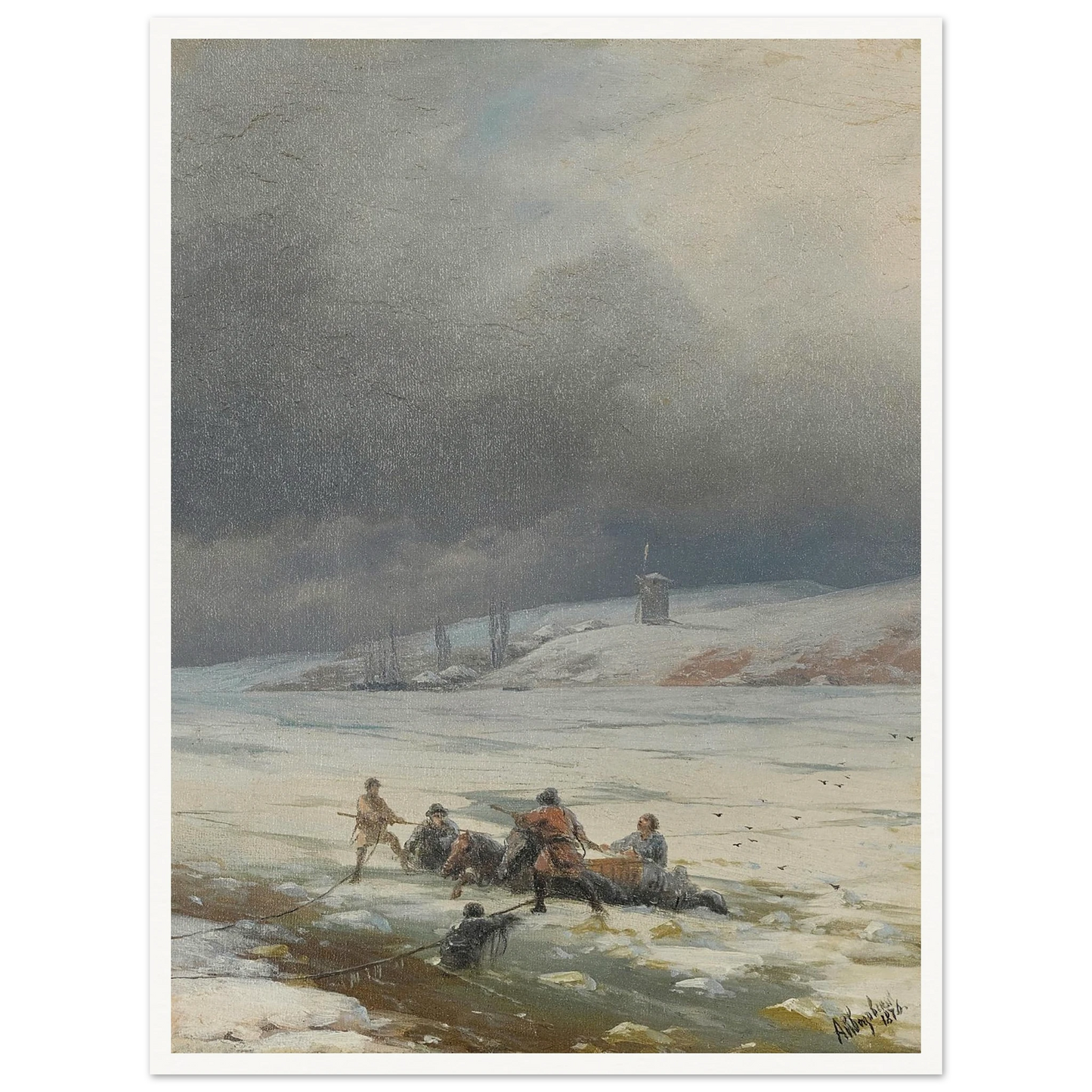 Hauling a Horse and Cart out of the Ice (1876) Art Print | Ivan Konstantinovich Aivazovsky-Quipham Collections