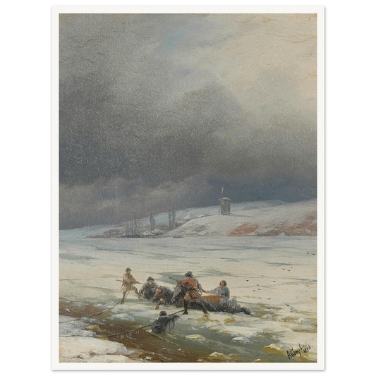 Hauling a Horse and Cart out of the Ice (1876) Art Print | Ivan Konstantinovich Aivazovsky-Quipham Collections