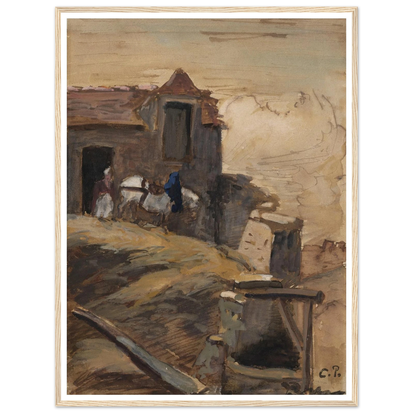 Cheval blanc devant une ferme (circa 1861-64) Art Print | Camille Pissarro-Quipham Collections