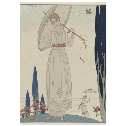 Le cyprès et la rose ; Robe d’été de Doeuillet (1914) Art Print | George Barbier-Quipham Collections