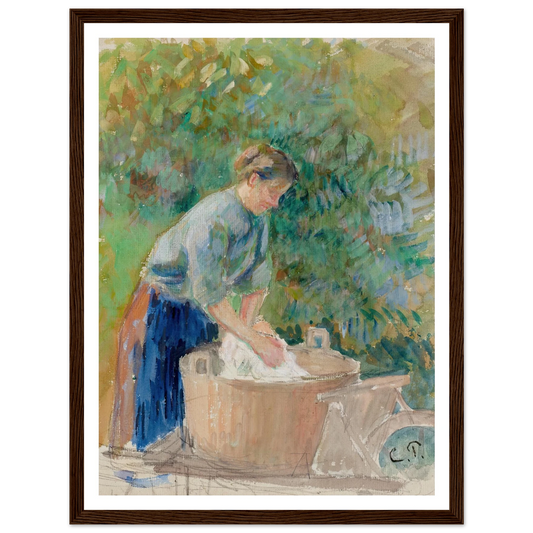 Femme lavant du linge dans un baquet (circa 1889) Art Print | Camille Pissarro-Quipham Collections