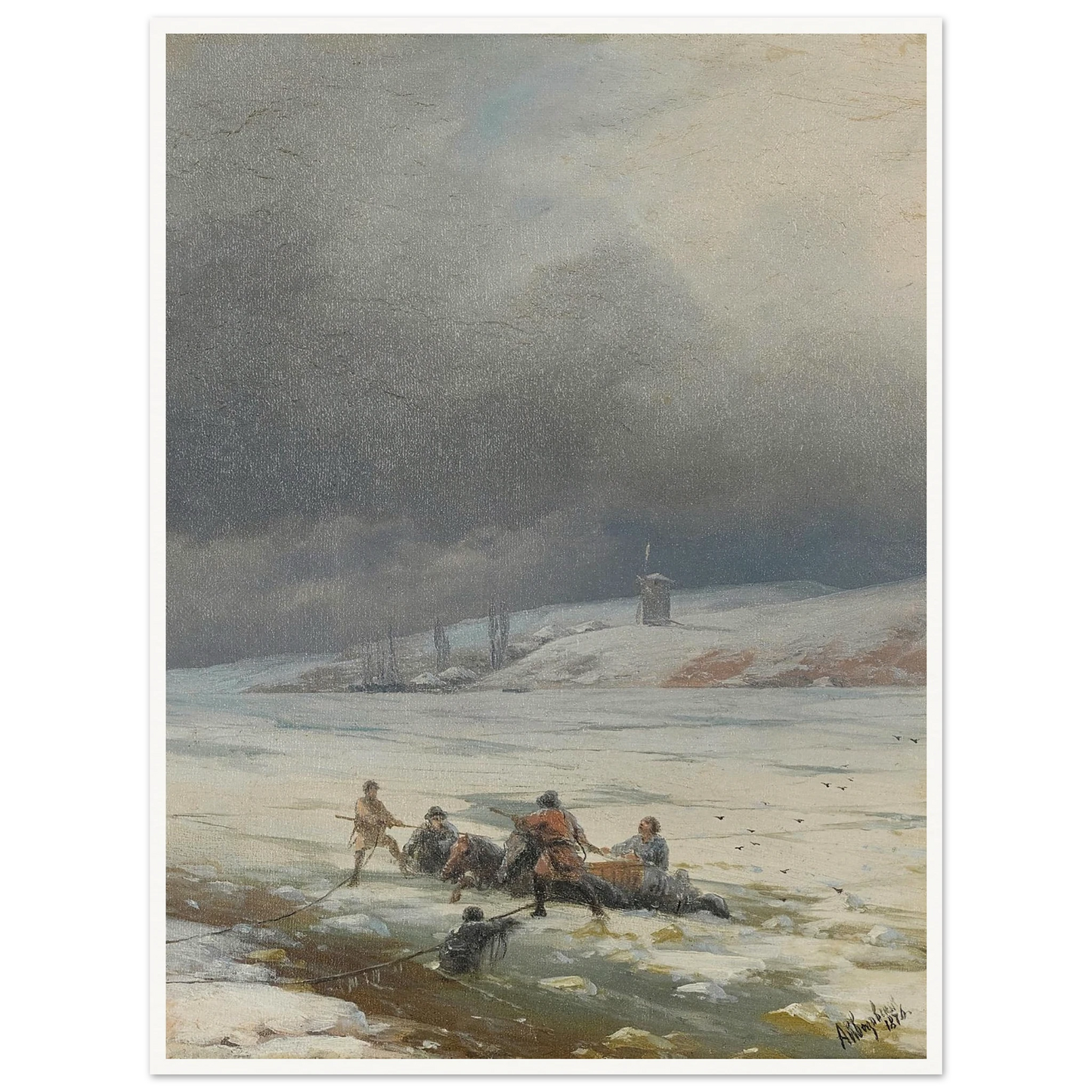 Hauling a Horse and Cart out of the Ice (1876) Art Print | Ivan Konstantinovich Aivazovsky-Quipham Collections