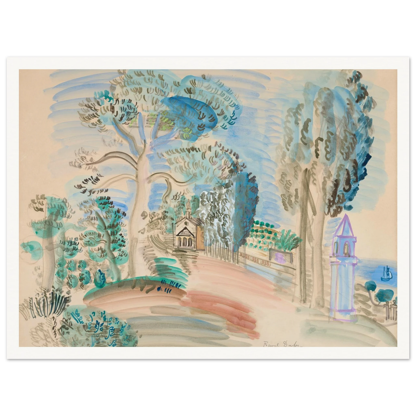 La Chapelle à Golfe Juan (circa 1923) Art Print | Raoul Dufy-Quipham Collections